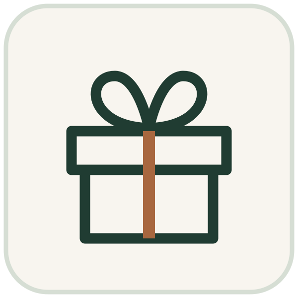 Mystery Gift wrapped present icon in forest green and copper
