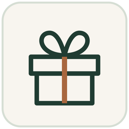 Mystery Gift wrapped present icon in forest green and copper